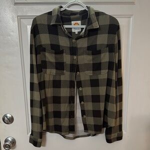 Black and Tan Plaid Button-Up Shirt